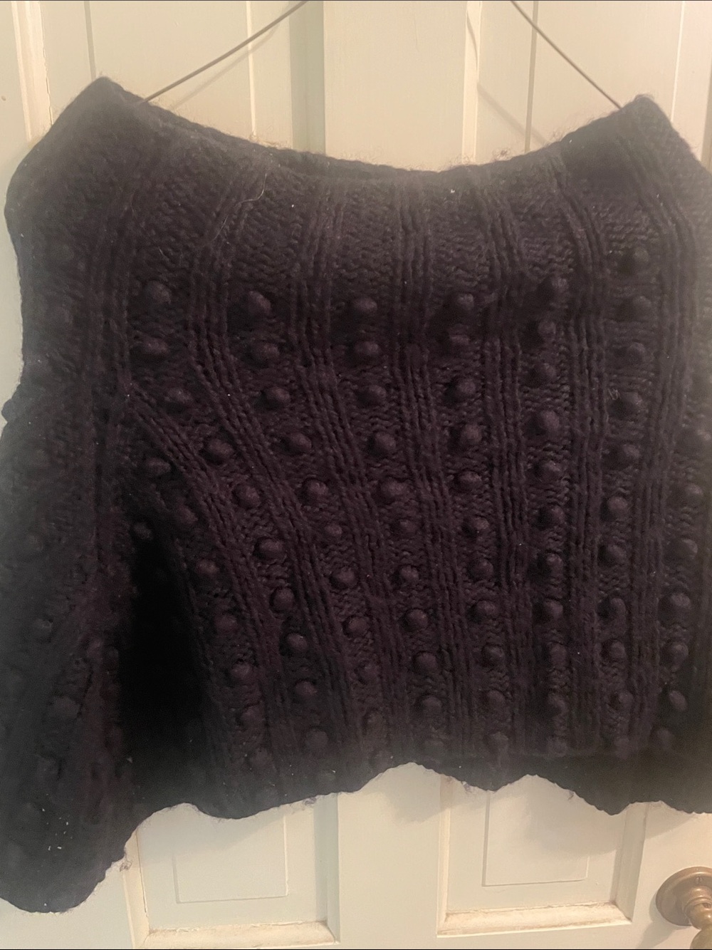Off-the-Shoulder Bobble Cable Knit Sweater - Black